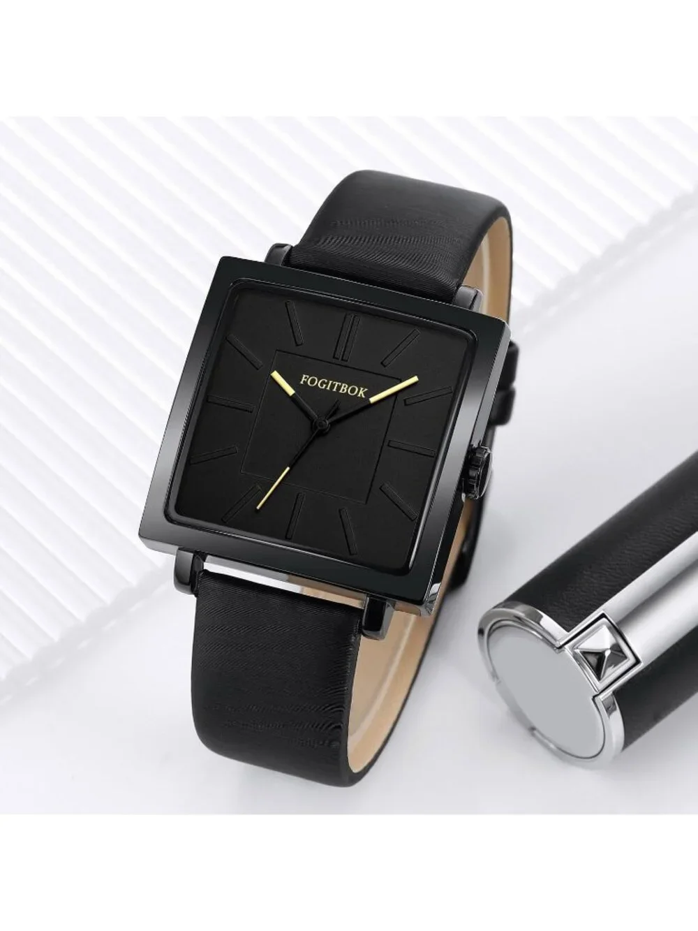 Women's Black Waterproof Leather Band Thin Design Classic Quartz Wrist Watch